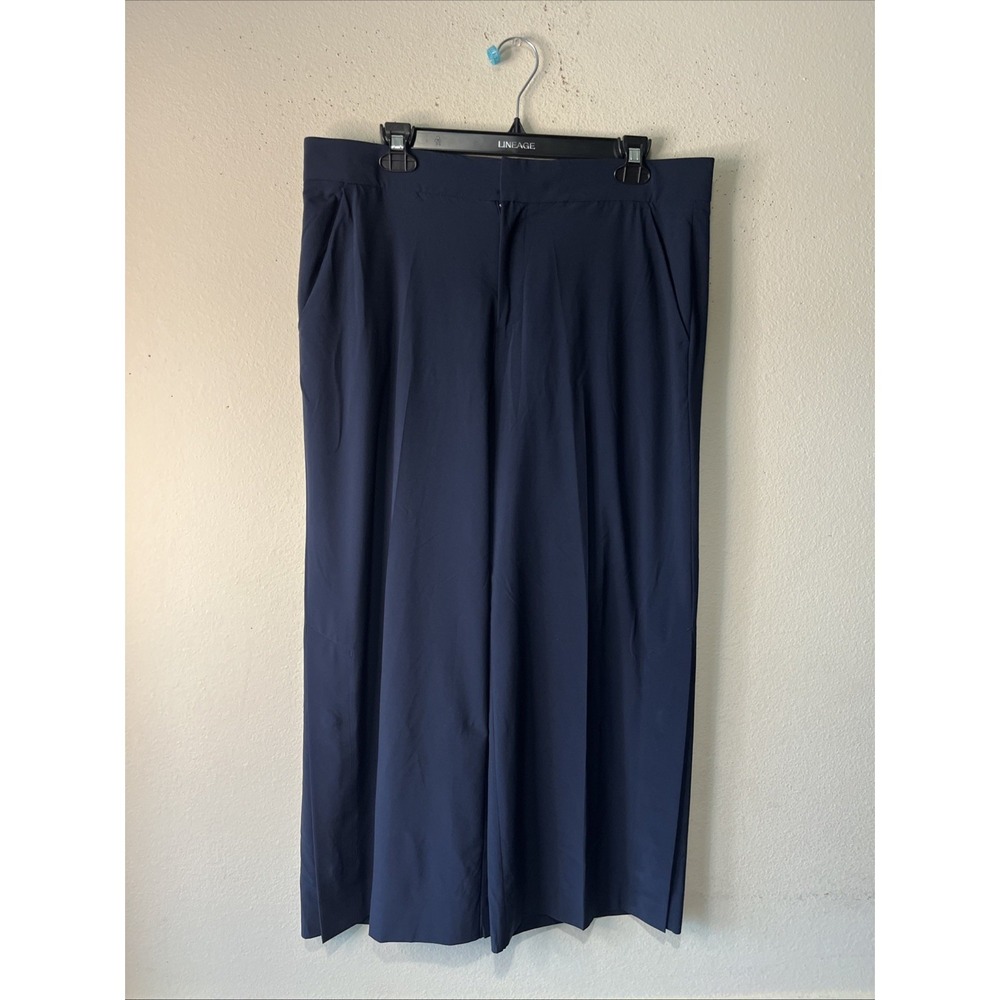 Athleta Womens Tribeca Crop Wide Leg Pants Hidden Ankle Snap Navy Blue 12 Preppy